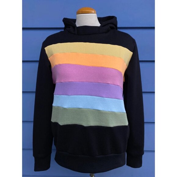 Pastel Prism Upcycled Hoodie with Pockets Sweatshirt One of a Kind MungoCrafts - Picture 2 of 5